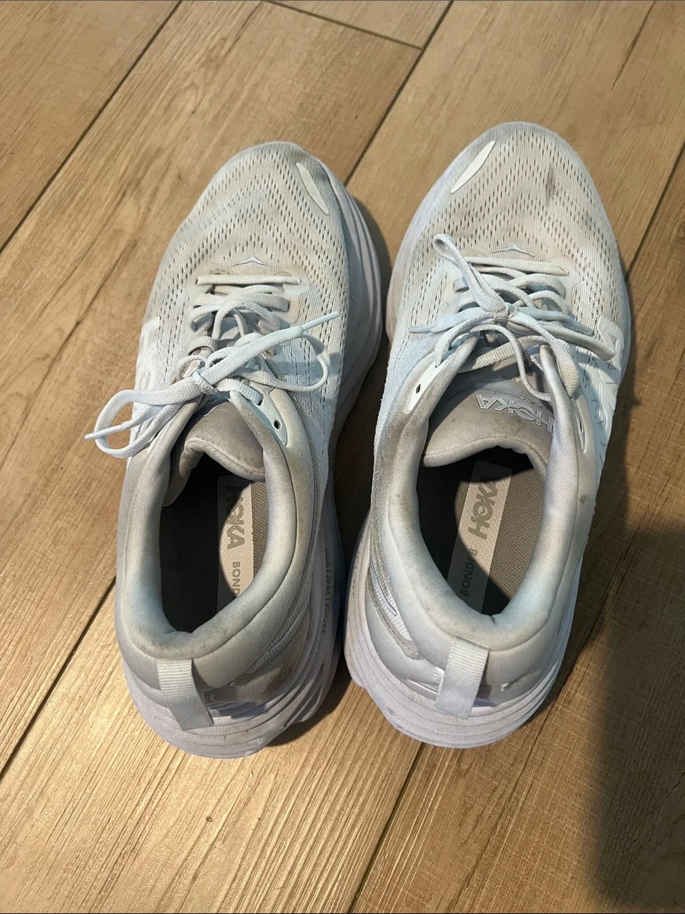 Hoka Bondi 8 White Lightweight Cushioned Running Shoes